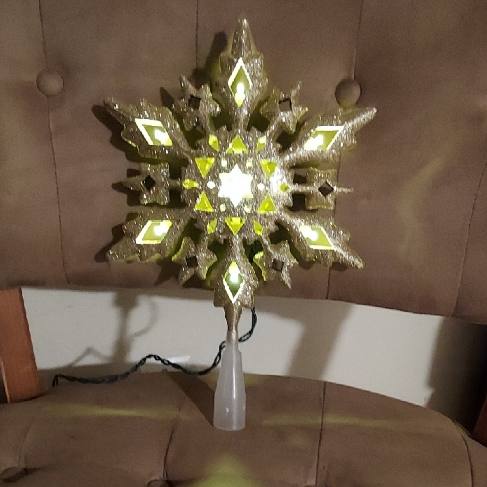 Gold colored with glitter 6 point Star Bethlehem Tree Topper 10" / 13" W/bottom.